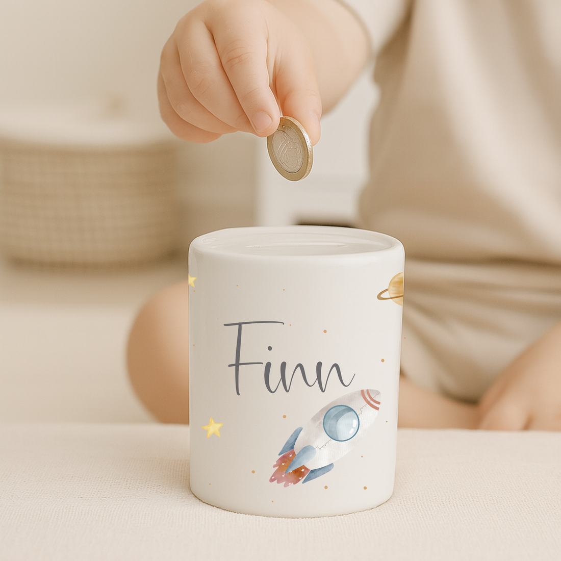 Spardose Weltraum – personalisiert mit Namen, Weltraum-Motiv für Kinder