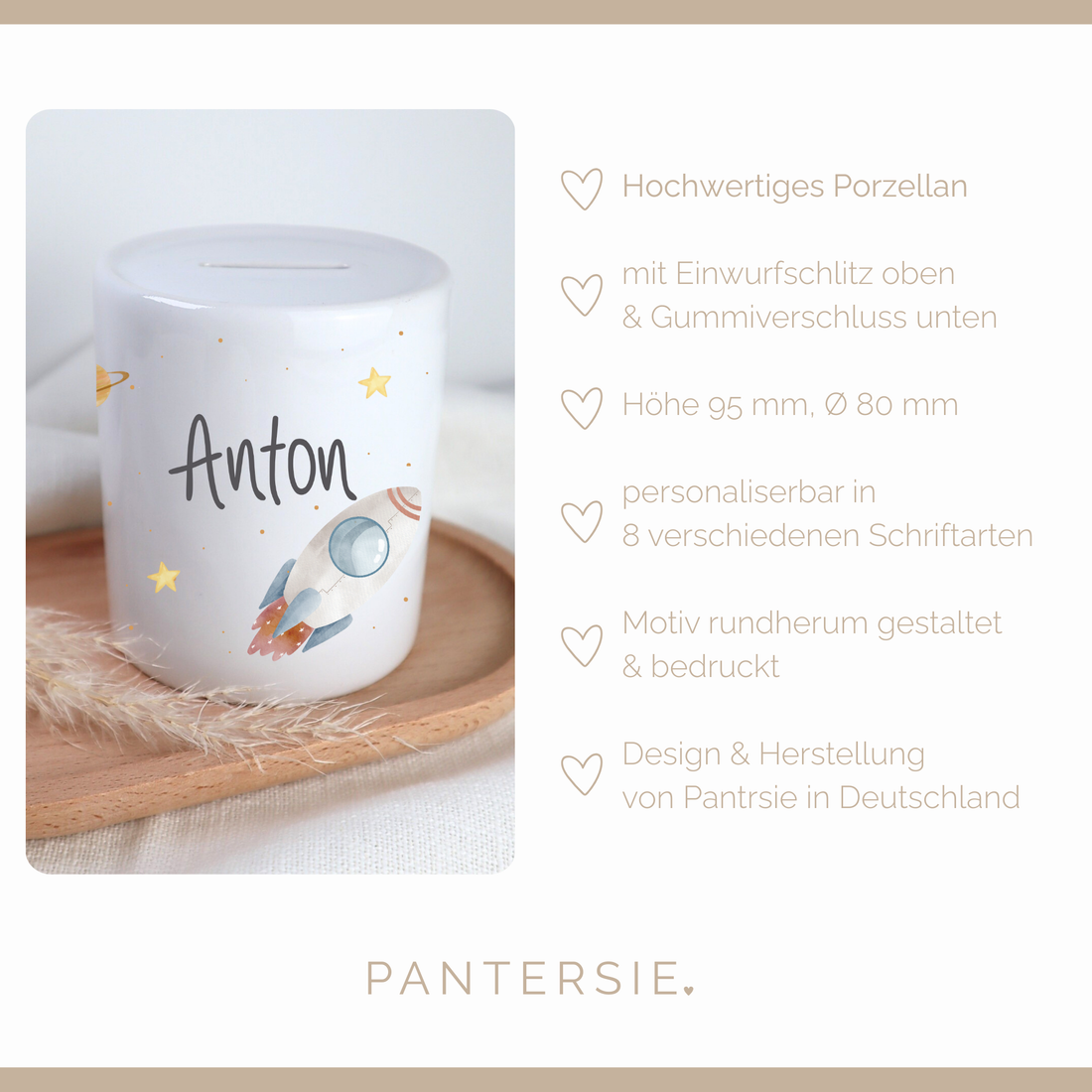Spardose Weltraum – personalisiert mit Namen, Weltraum-Motiv für Kinder