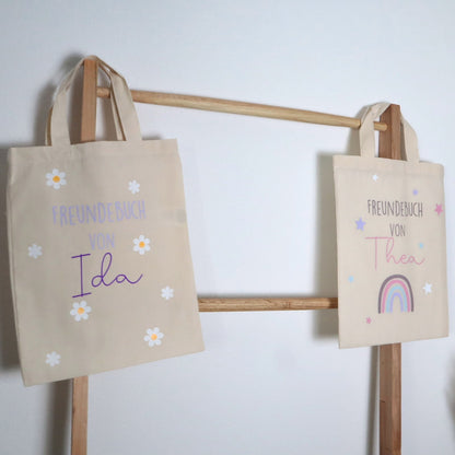 Tasche für Freundebuch – personalisiert mit Namen &amp; Blümchen