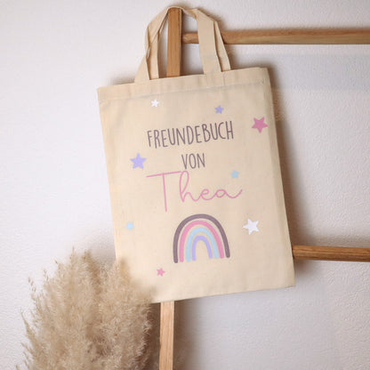 Tasche für Freundebuch – personalisiert mit Namen, Regenbogen &amp; Sternen