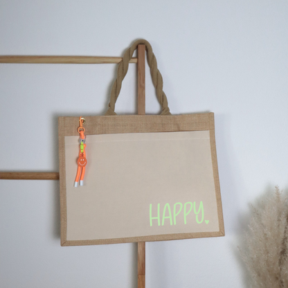 Jutetasche „happy.“ – Tasche mit Statement in 3 Größen