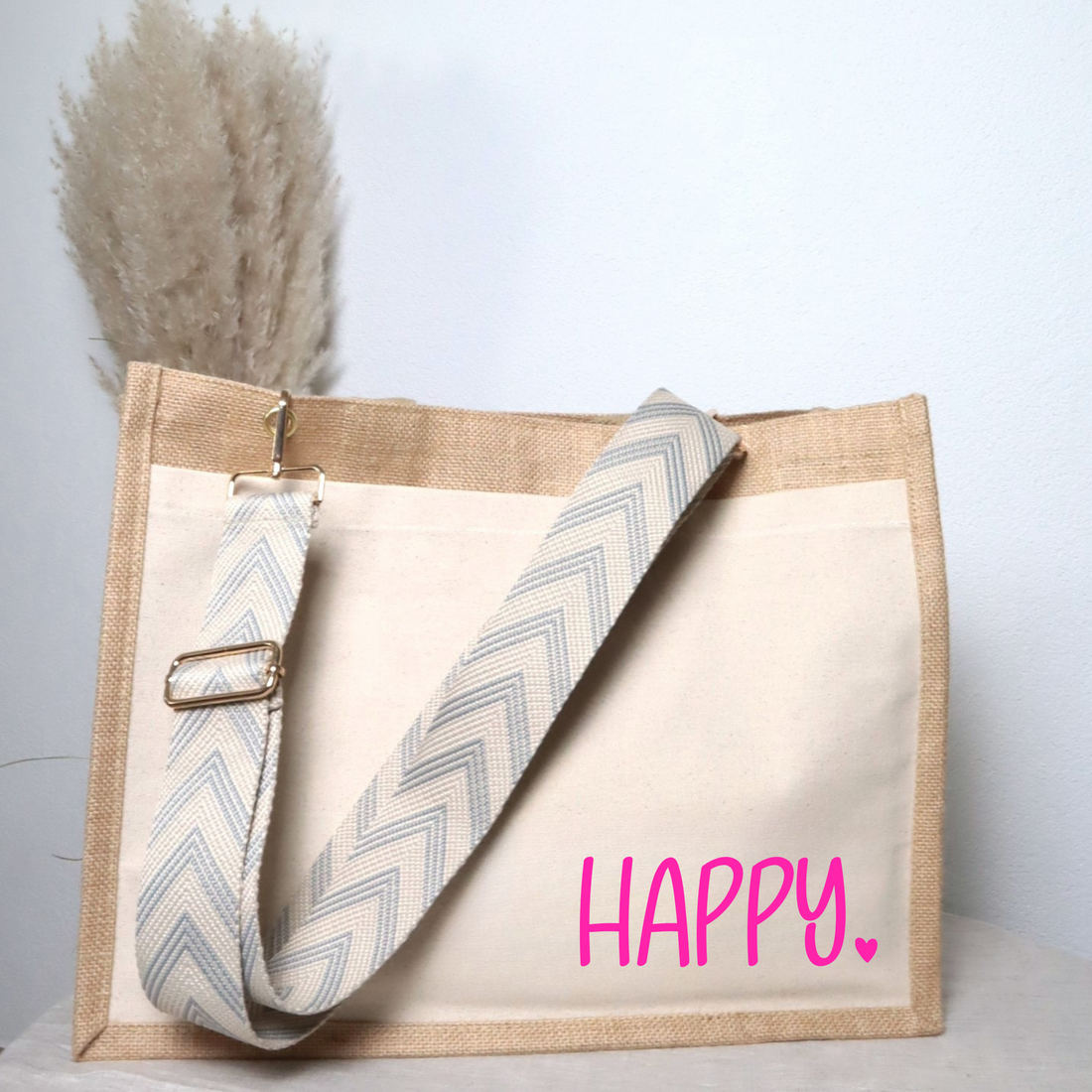 Jutetasche „happy.“ – Tasche mit Statement in 3 Größen