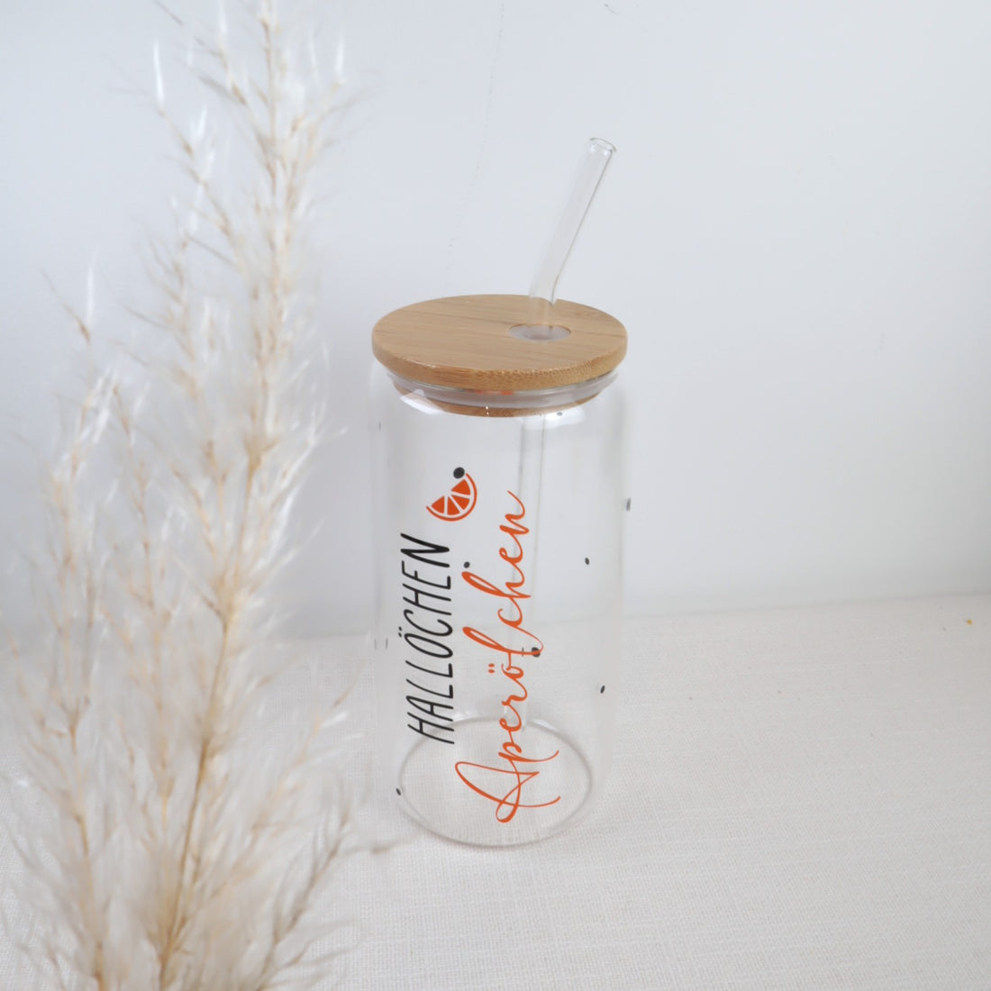 Trinkglas – „Hallöchen Aperölchen“ - Glas oder Kunststoffbecher personalisierbar