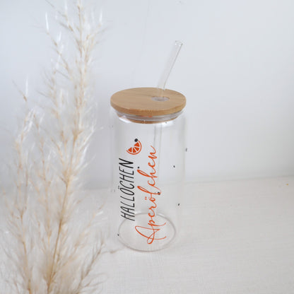 Trinkglas – „Hallöchen Aperölchen“ - Glas oder Kunststoffbecher personalisierbar
