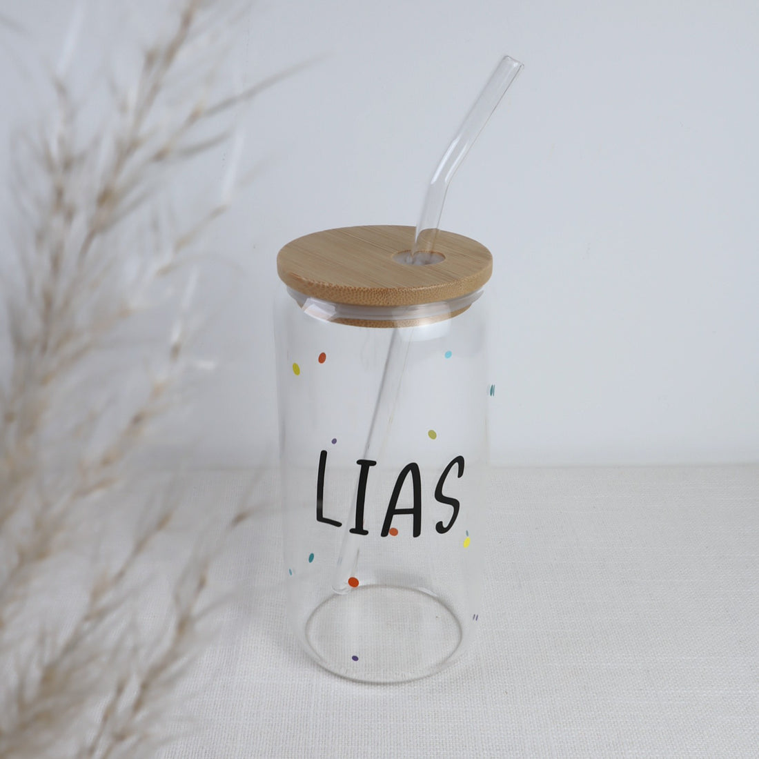 Kinder-Trinkglas mit Name – Konfetti-Design | personalisiert