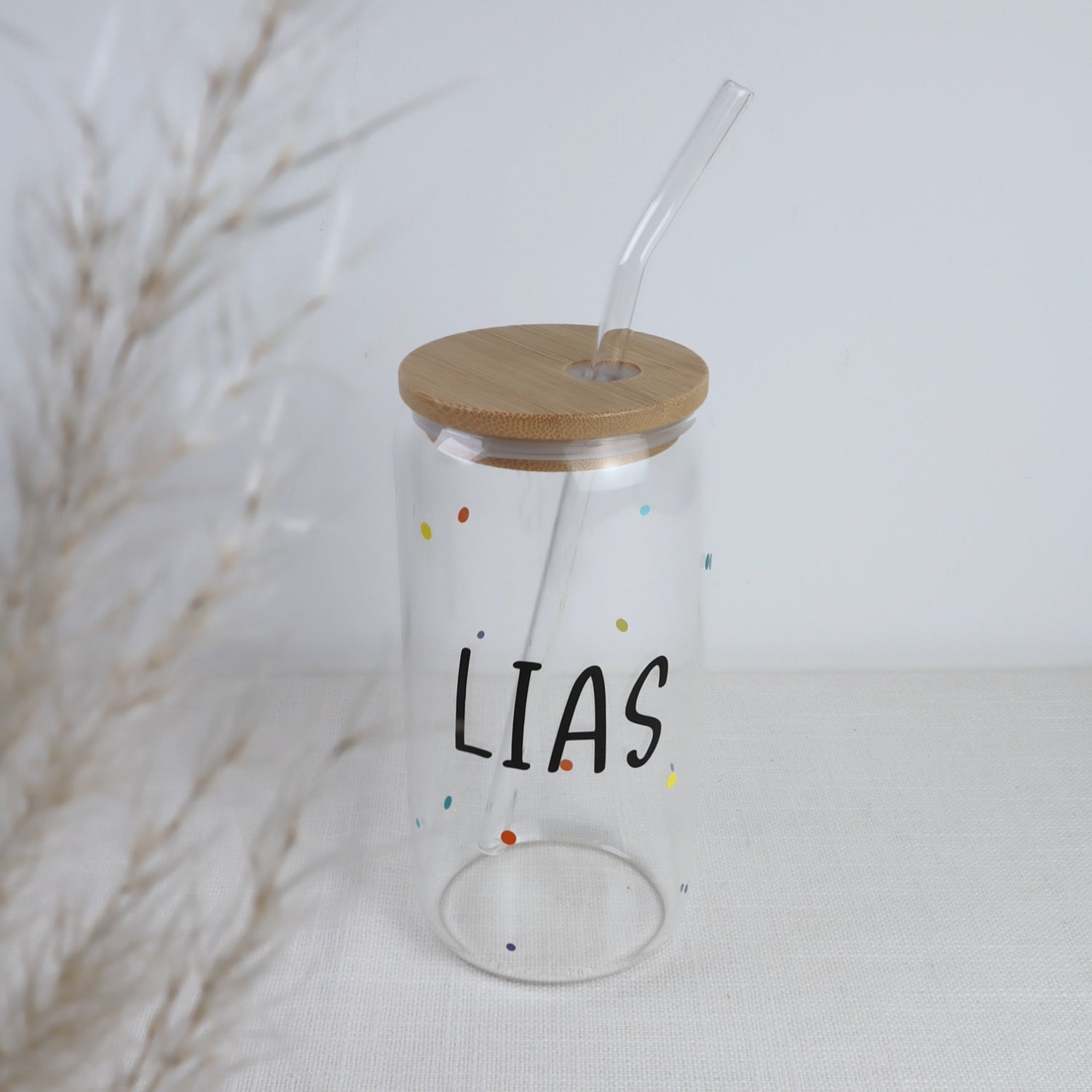 Kinder-Trinkglas mit Name – Konfetti-Design | personalisiert