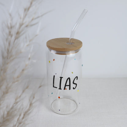 Kinder-Trinkglas mit Name – Konfetti-Design | personalisiert