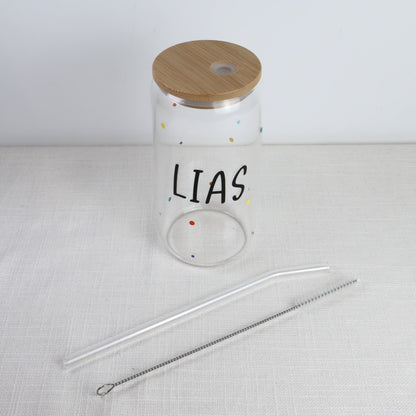 Kinder-Trinkglas mit Name – Konfetti-Design | personalisiert