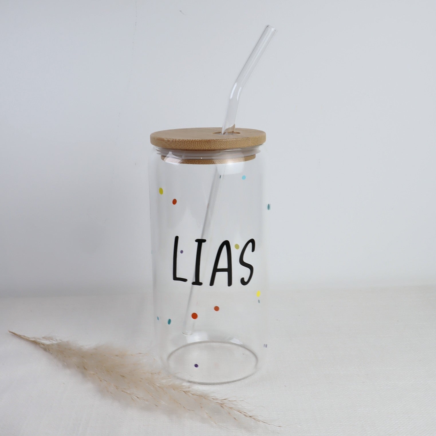 Kinder-Trinkglas mit Name – Konfetti-Design | personalisiert