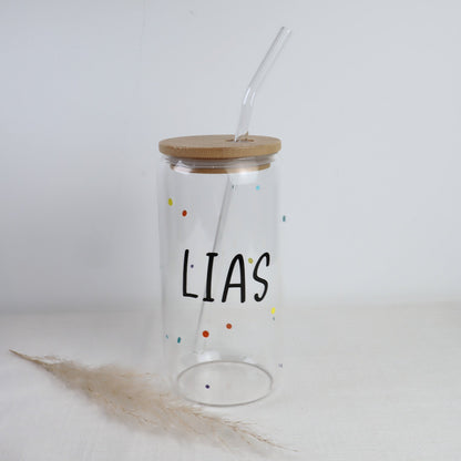 Kinder-Trinkglas mit Name – Konfetti-Design | personalisiert
