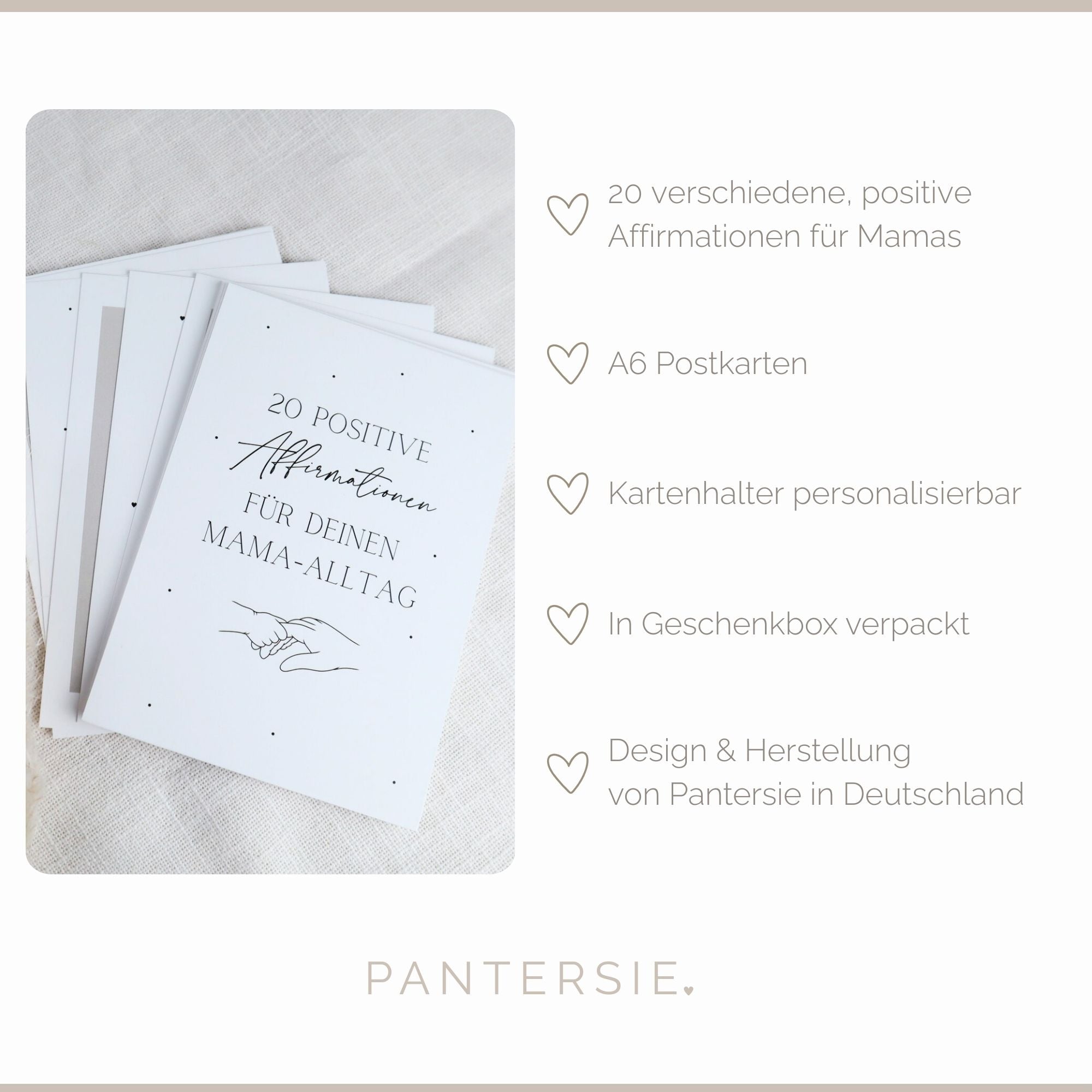 Affirmationskarten für Mamas mit personalisierbarem Kartenhalter | 20 positive Karten im A6-Format