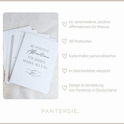 Affirmationskarten für Mamas mit personalisierbarem Kartenhalter | 20 positive Karten im A6-Format