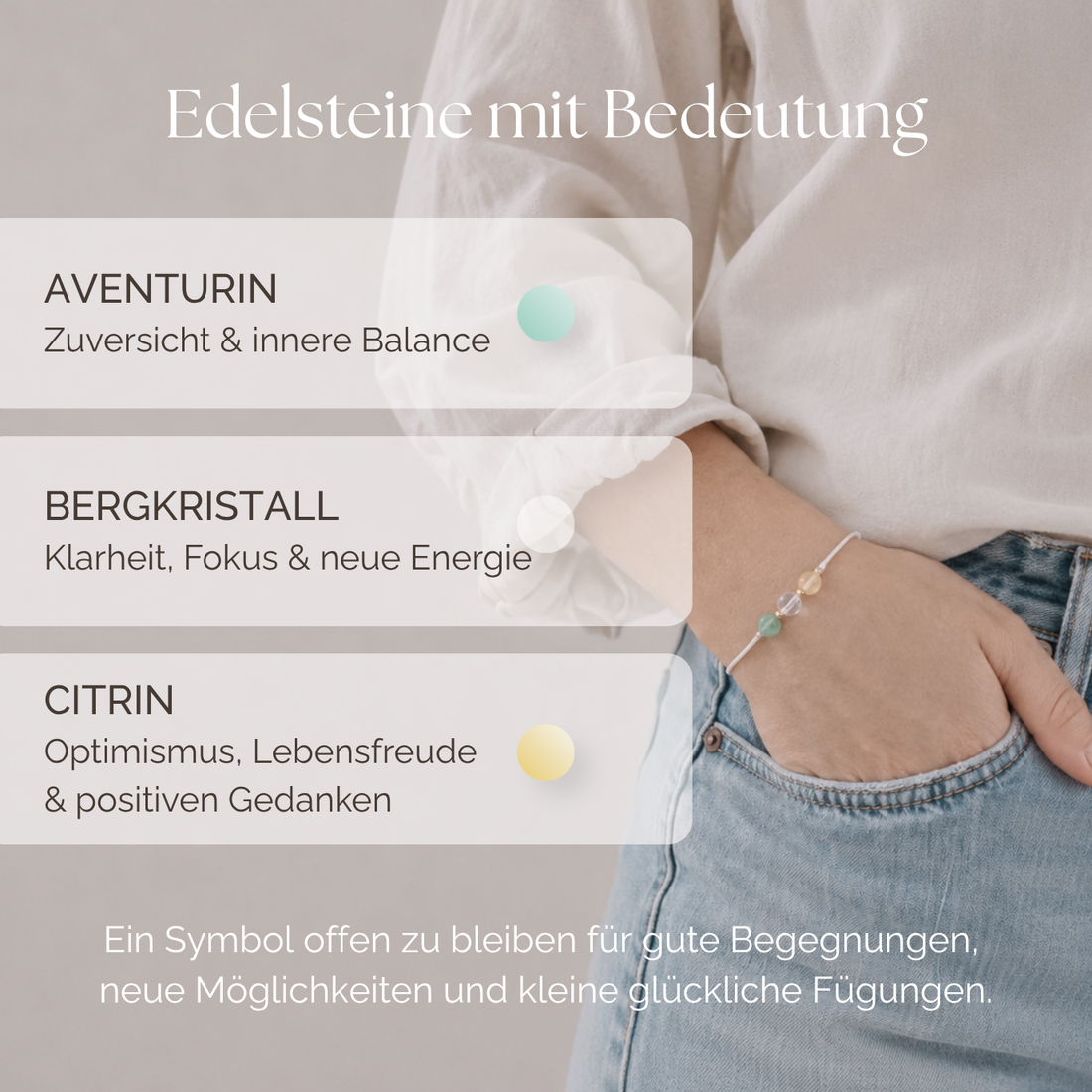 Natursteinarmband „Glücksbringer“ – mit Aventurin, Bergkristall &amp; Citrin