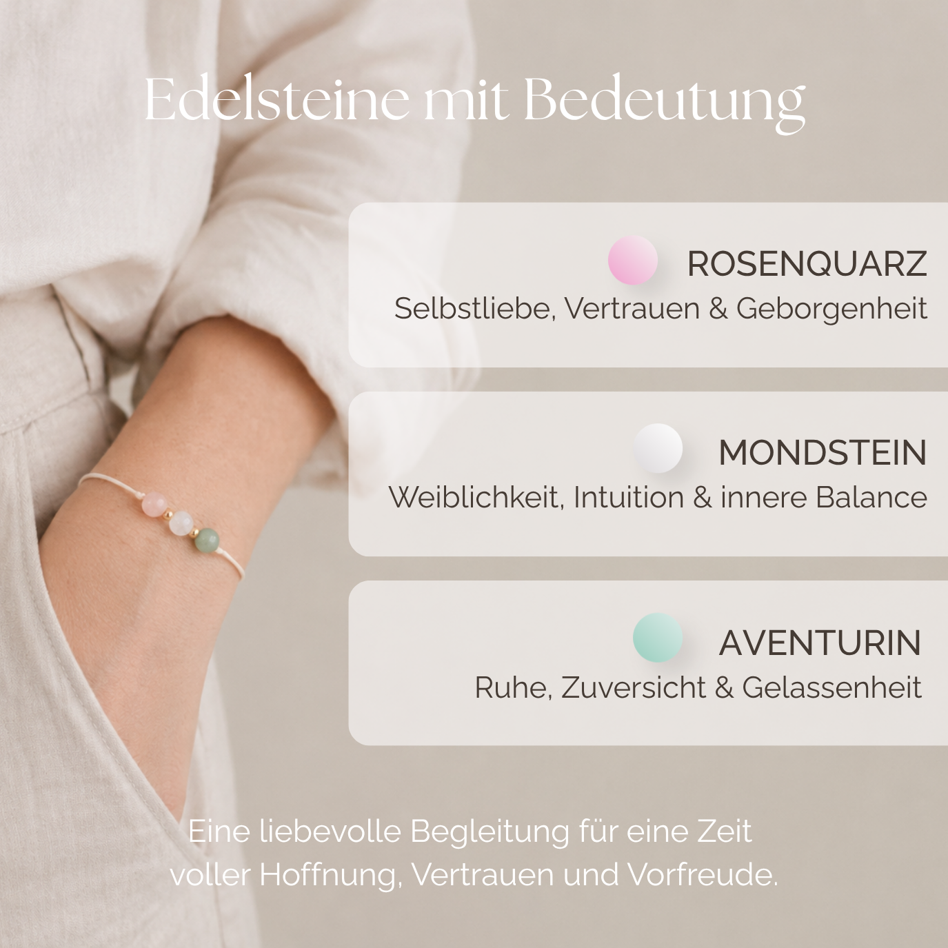 Natursteinarmband „Kinderwunsch“ – mit Rosenquarz, Mondstein &amp; Aventurin