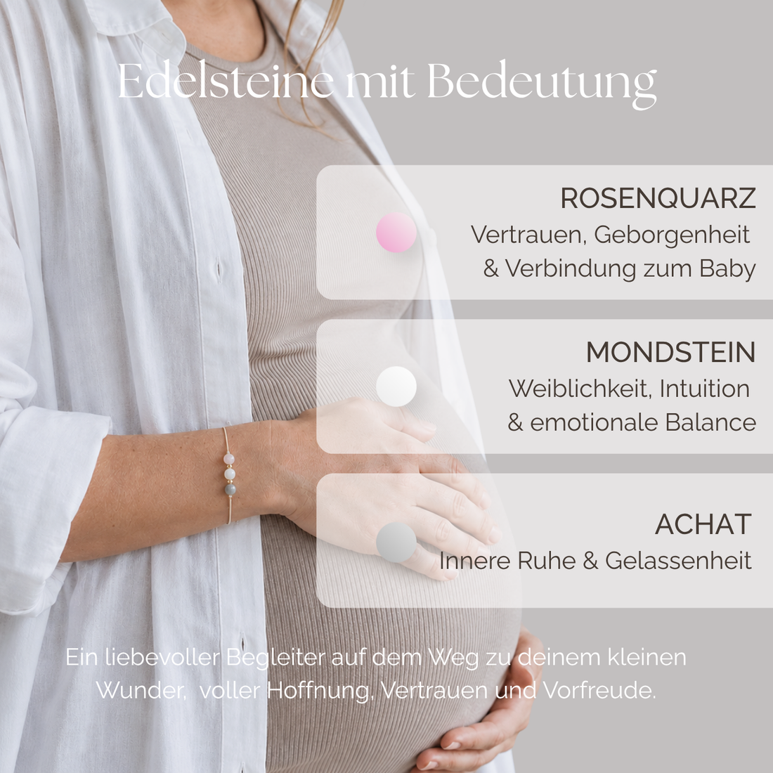 Mama to be Armband | Edelsteinarmband mit Achat, Mondstein &amp; Rosenquarz