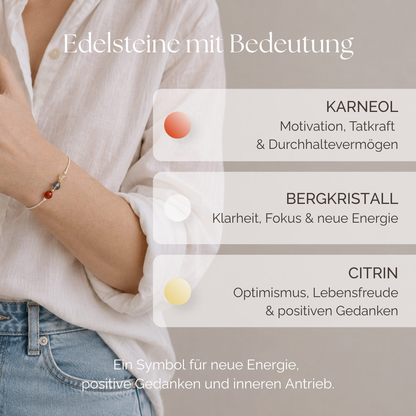 Natursteinarmband „Neue Energie“ – mit Karneol, Bergkristall &amp; Citrin