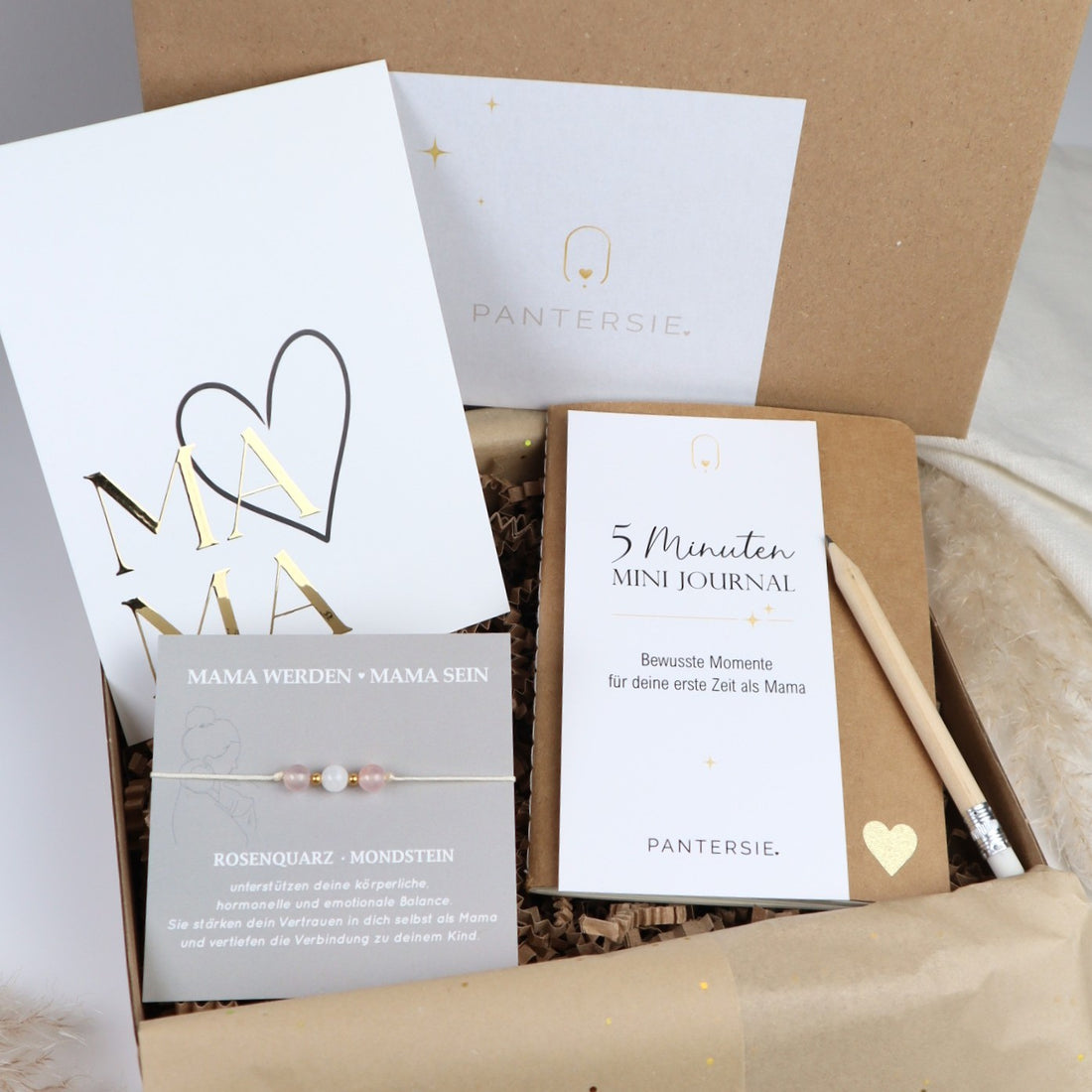 Geschenkbox frischgebackene Mama mit Mini-Journal &amp; Edelsteinarmband