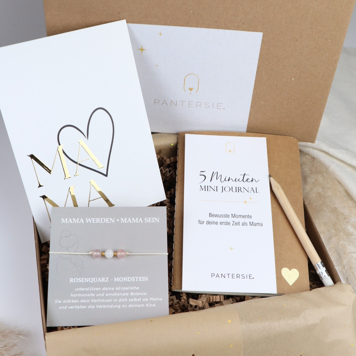 Geschenkbox frischgebackene Mama mit Mini-Journal &amp; Edelsteinarmband
