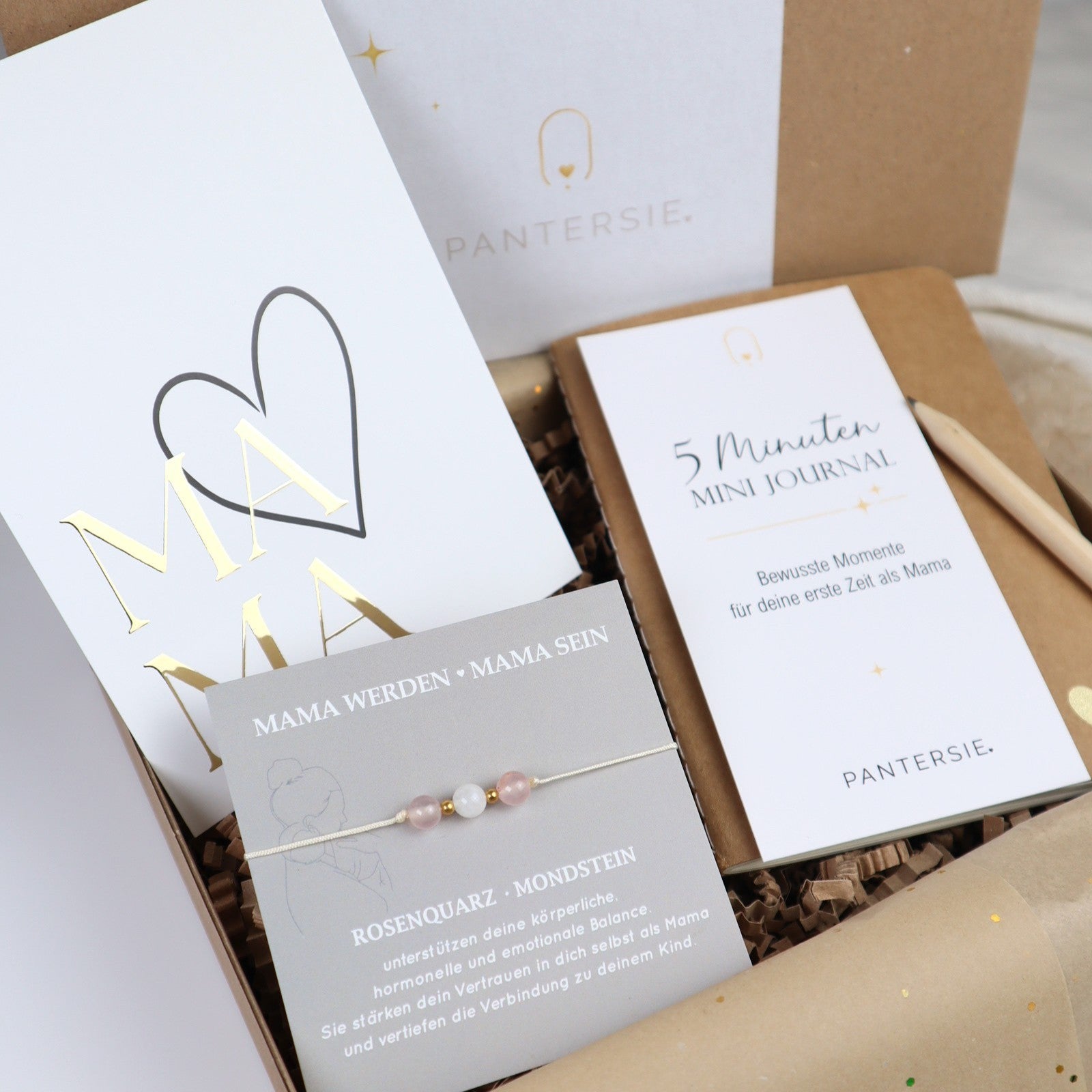 Geschenkbox frischgebackene Mama mit Mini-Journal &amp; Edelsteinarmband
