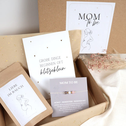 Mom to be Geschenkbox – Liebe im Bauch &amp; Natursteinarmband